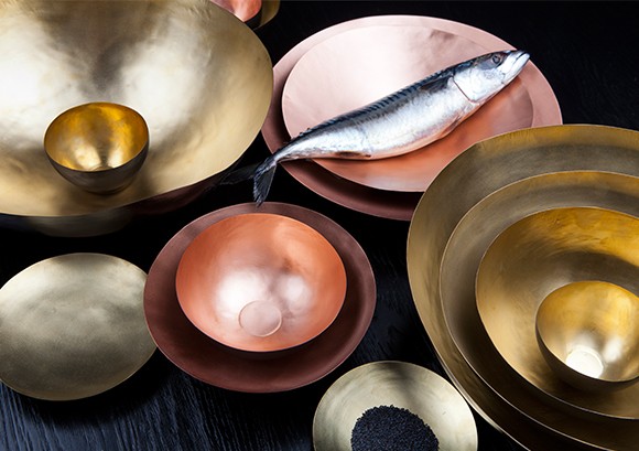 gift idea 7.0: form bowl set by tom dixon/ a nest of five delicate dishes formed from fine sheets of brass and finished with a warm gold wash. available in shallow and deep sets. to purchase/stop by the store.